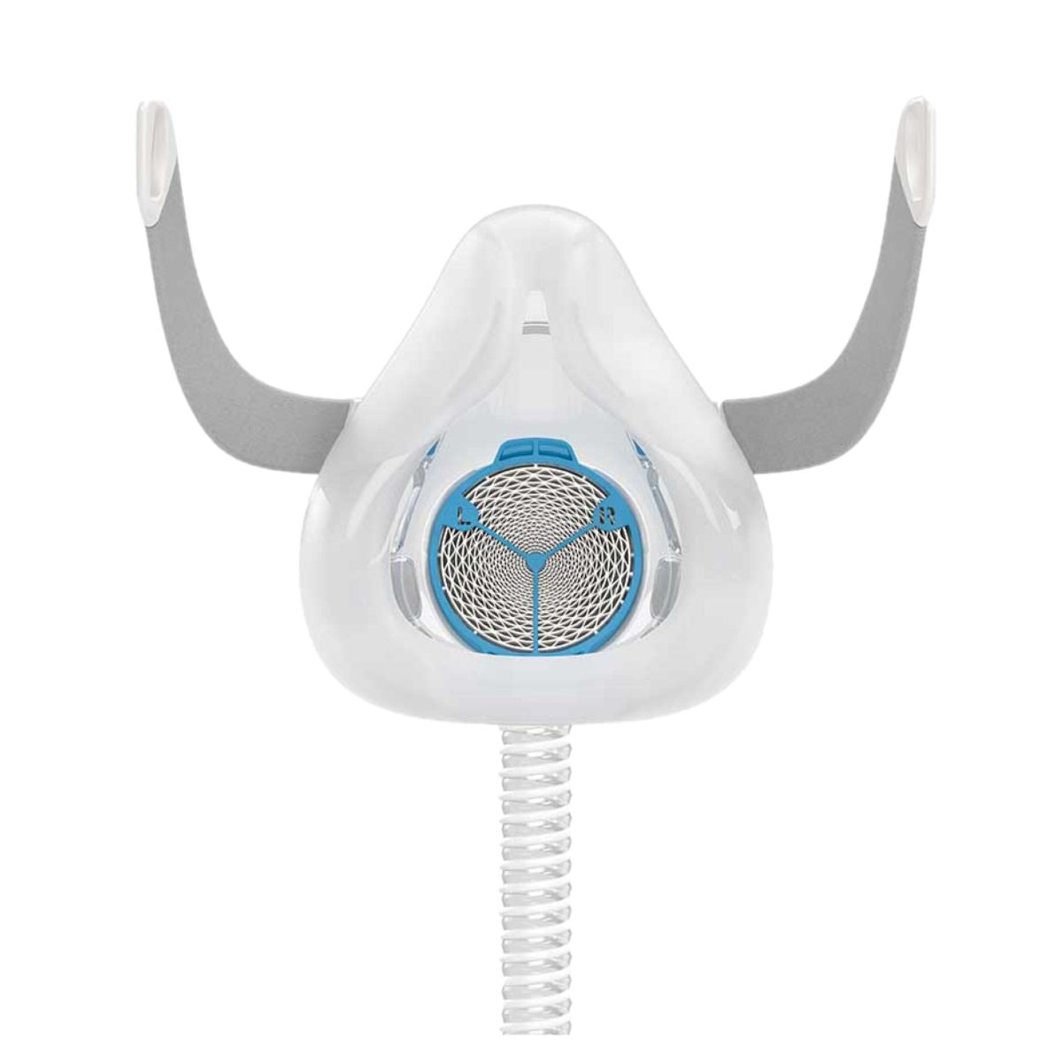Stock photo of ResMed AirMini F20 Setup Pack HumidX Cartridge inside AirFit F20 full face CPAP mask without headgear