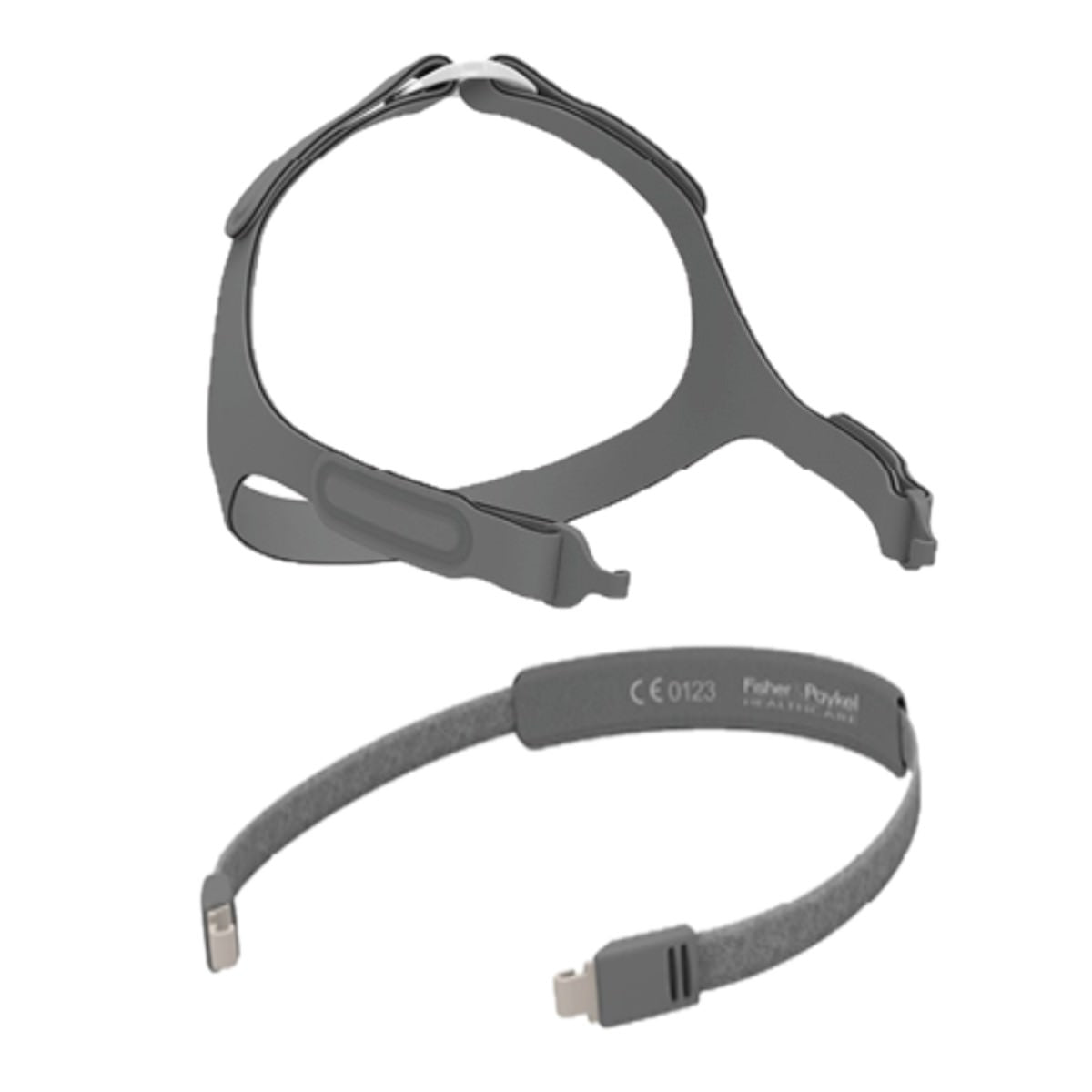 Stock photo of Fisher & Paykel Pilairo Q nasal pillow CPAP mask headgear, clips, and buckle