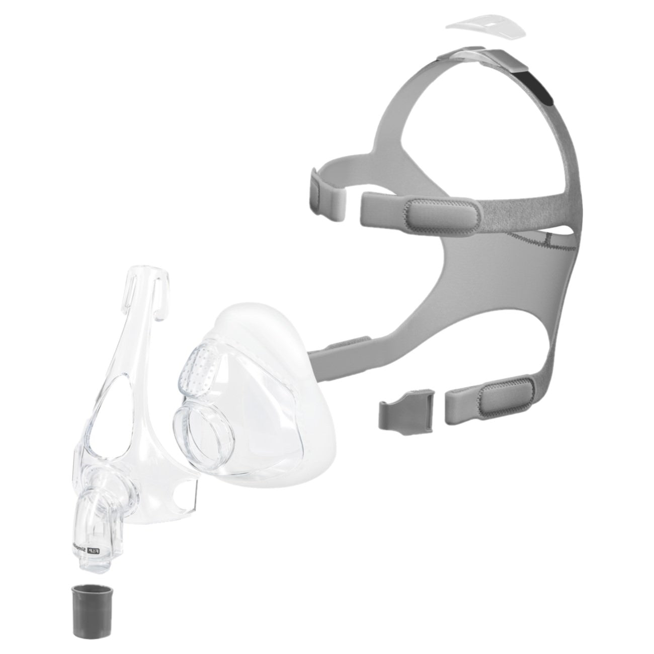 Stock photo of Fisher & Paykel Simplus full face CPAP mask, cushion, and headgear