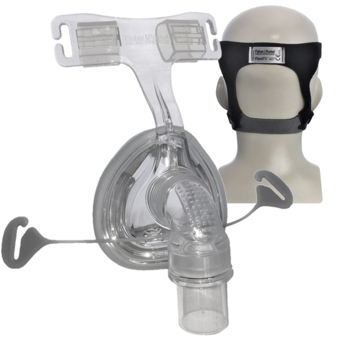 Stock photo of Fisher & Paykel FlexiFit 407 CPAP mask with optional headgear