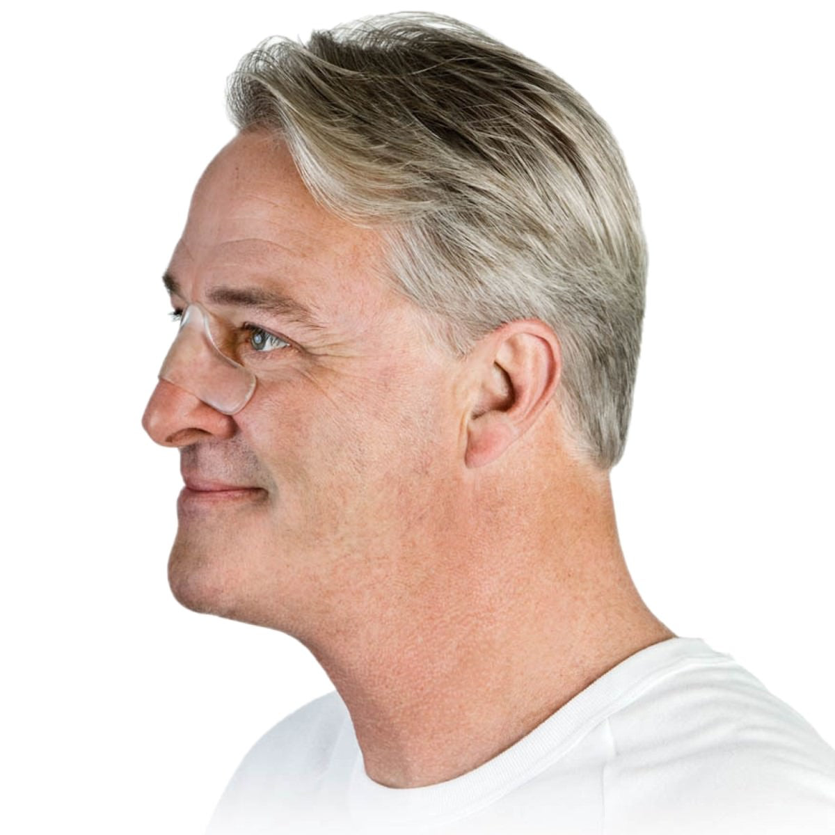 Stock photo of man wearing ResMed Gecko nasal CPAP mask comfort pad