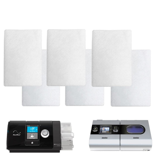Stock Image of Hypo-Allergenic Disposable Filters for ResMed AirSense/AirCurve S9 or S10 Series CPAP Machine - 6 Pack
