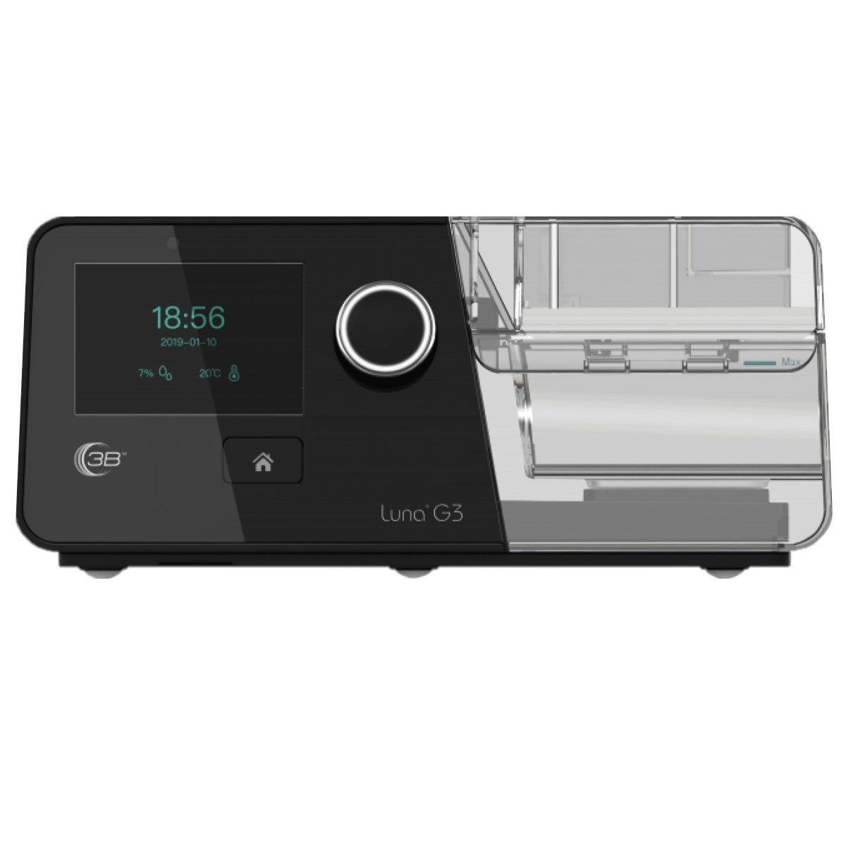 Stock photo of React Health Luna G3 Auto CPAP machine with heated humidifier