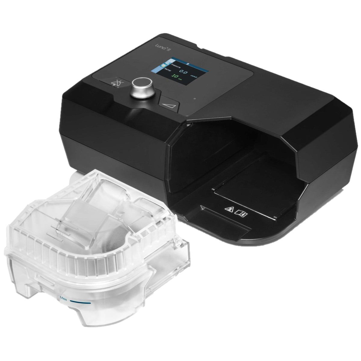 Stock photo of React Health Luna II Auto CPAP machine with heated humidifier