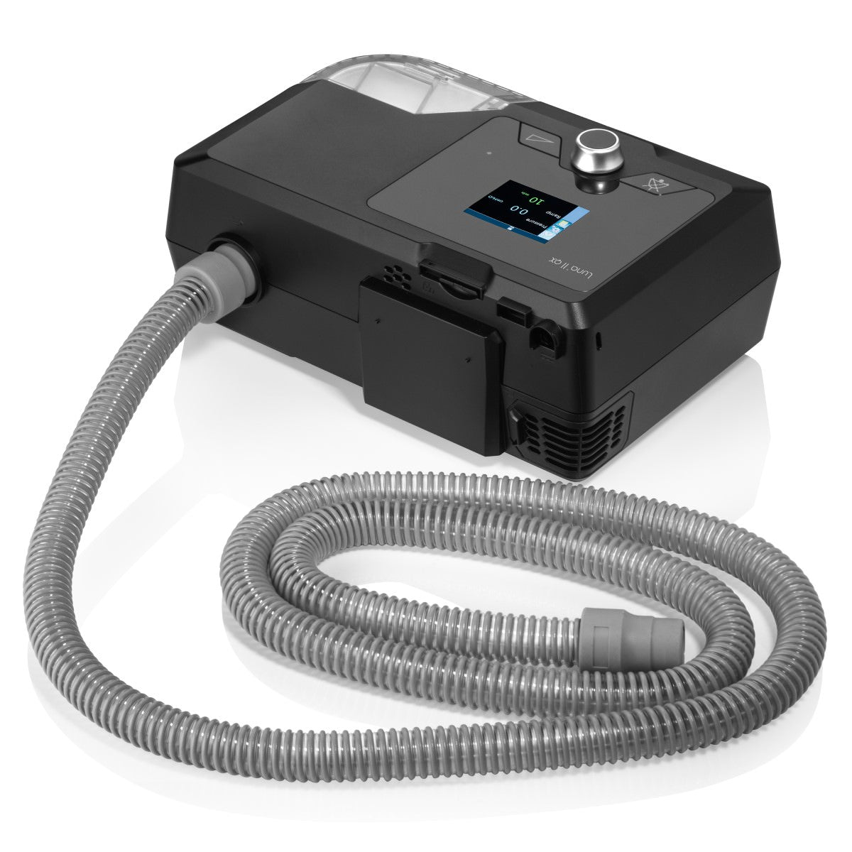 Stock photo of React Health Luna II QX Auto CPAP with heated humidifier and tubing