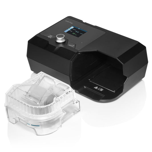 Stock photo of React Health Luna II QX Auto CPAP machine with heated humidifier