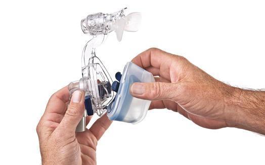 Stock photo of hands holding ResMed Mirage SoftGel nasal CPAP mask without headgear