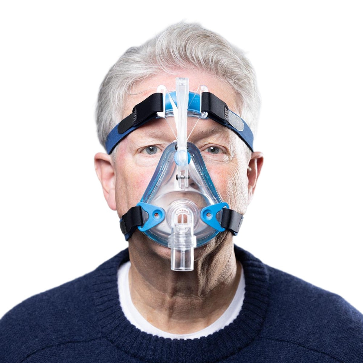 Photo of man wearing SleepNet Mojo Full Face CPAP Mask System with Headgear