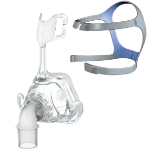 Left angled transparent photo of ResMed Mirage FX no RX nasal CPAP mask kit with optional headgear