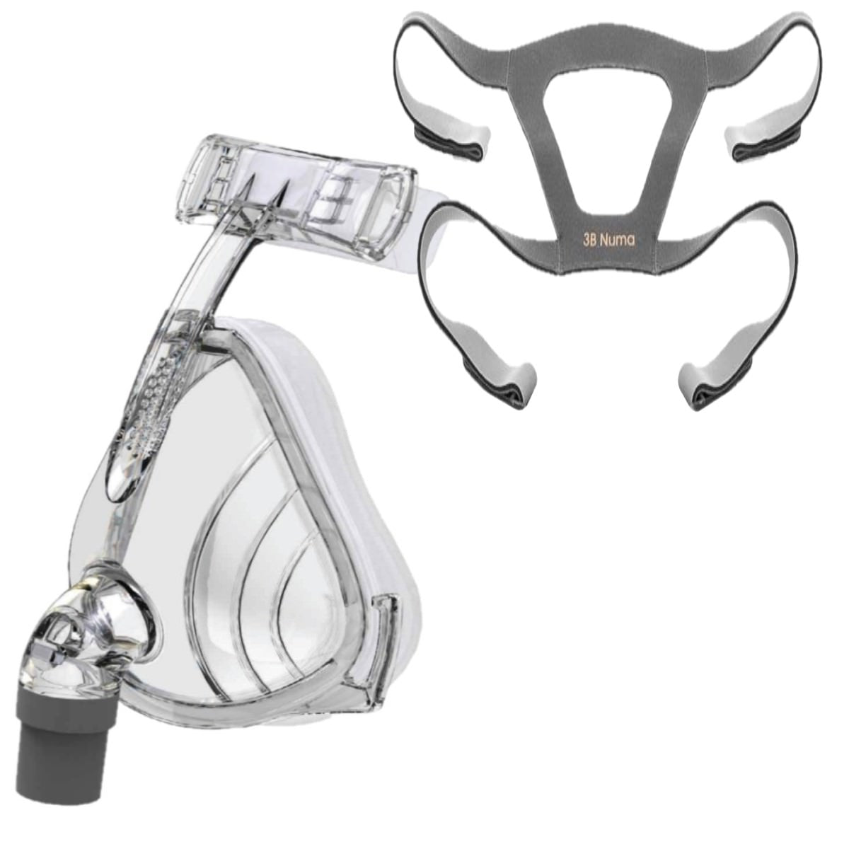 Stock photo of 3b Medical Numa full face CPAP mask with optional headgear