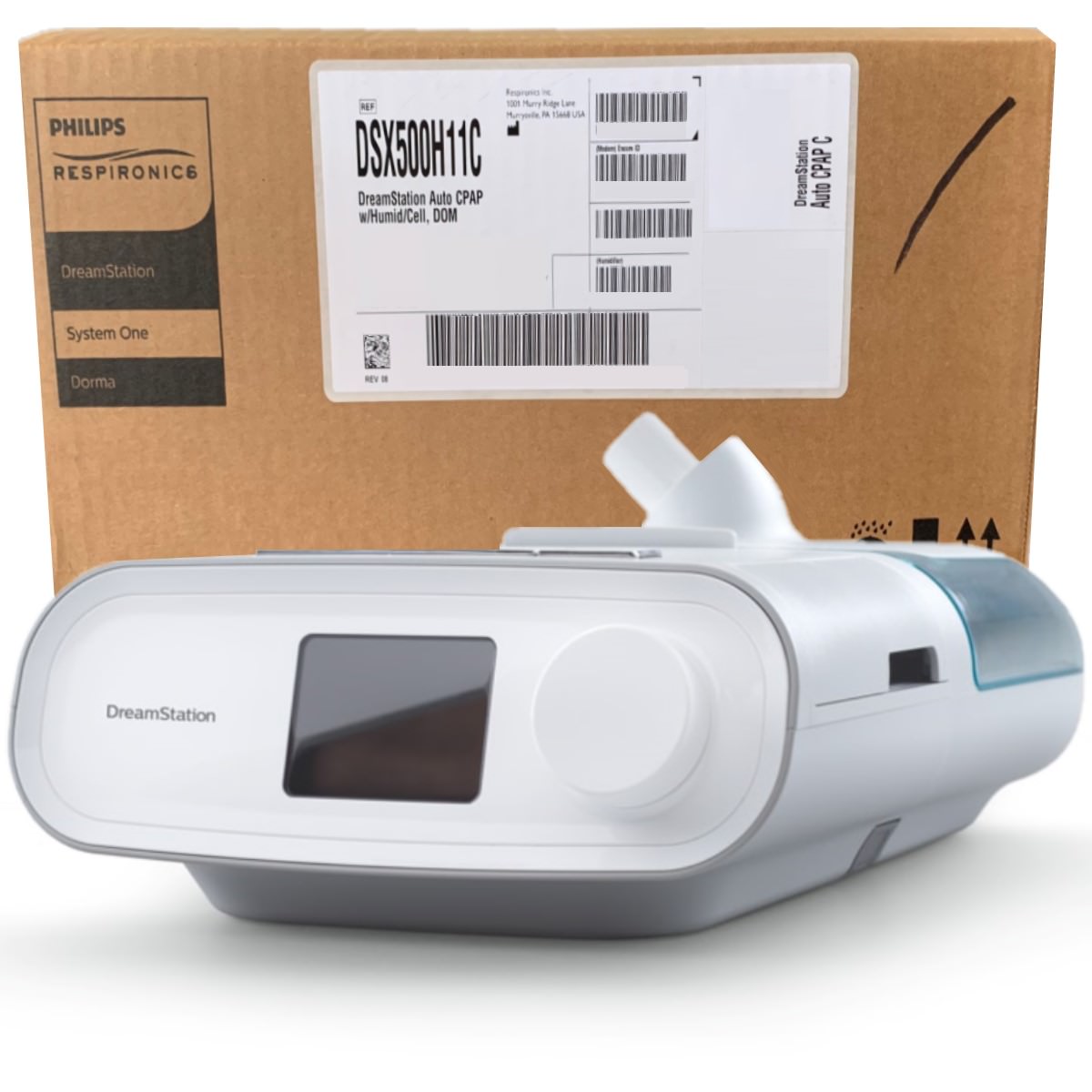 Stock photo of Philips Respironics Open Box DreamStation Auto CPAP machine with humidifier