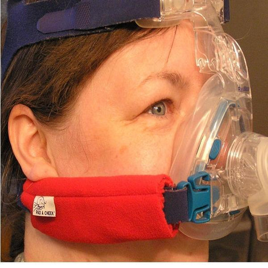 Photo of woman wearing Pad A Cheek Original CPAP Mask Strap Pad