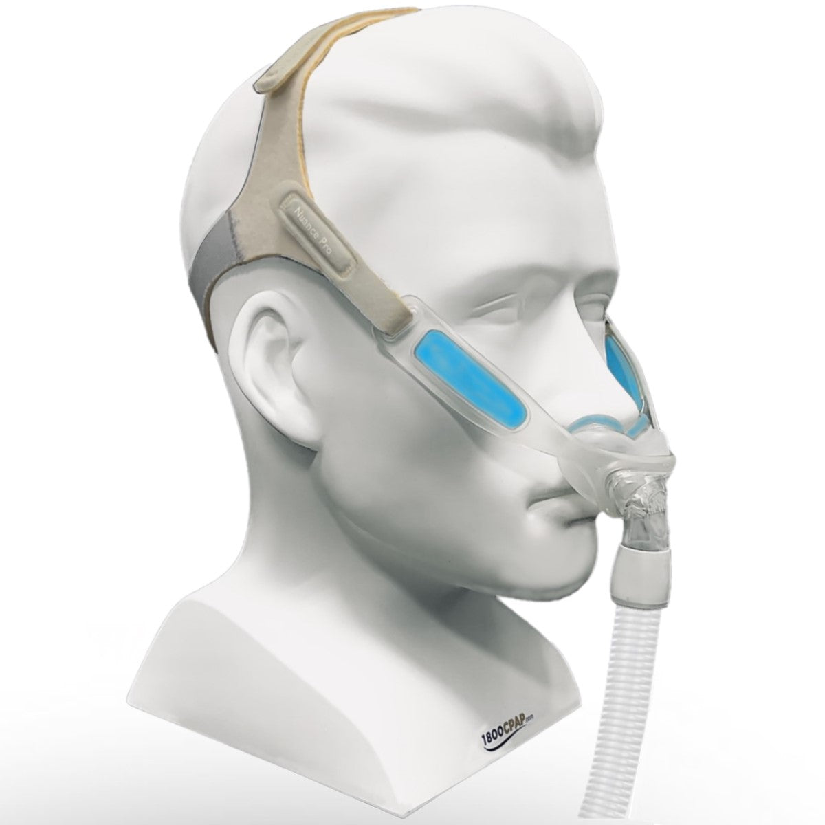 Stock photo of Philips Respironics Nuance Gel nasal pillow CPAP mask with headgear