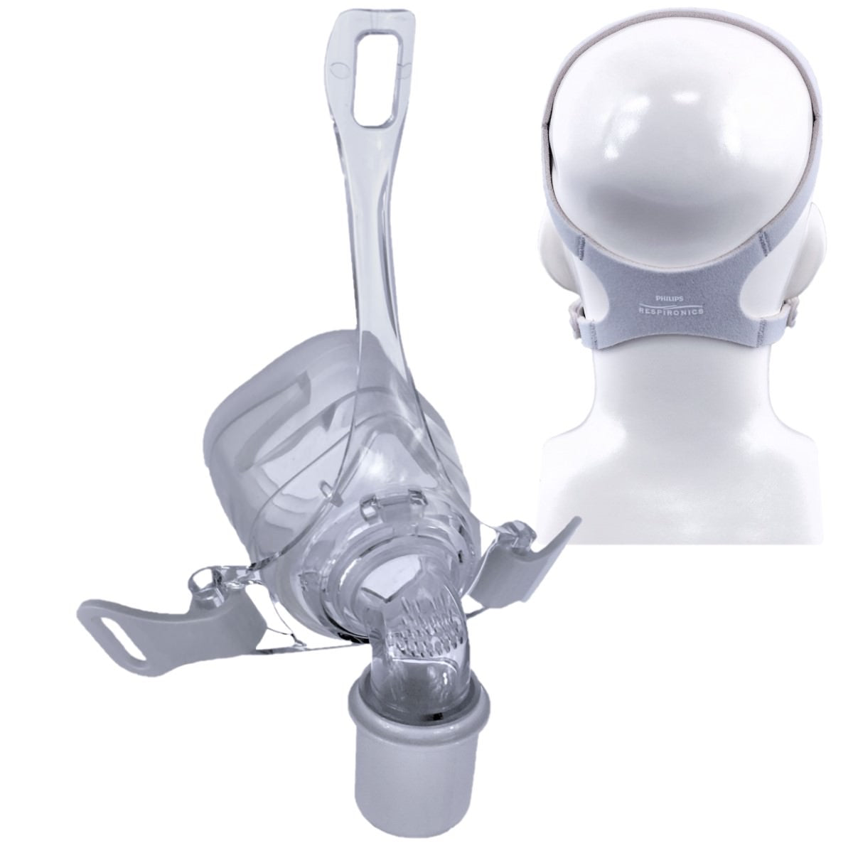Stock photo of Philips Respironics Pico nasal CPAP mask with headgear clips