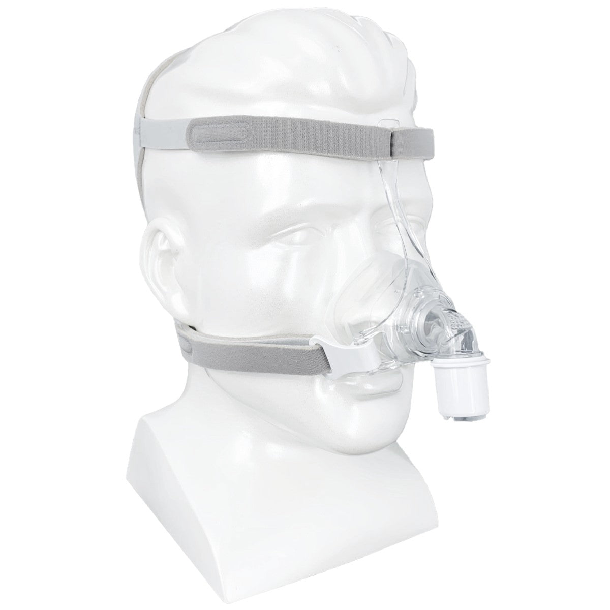 Angled Image of Philips Respironics Pico Nasal CPAP Mask W/ Headgear on Mannequin Head