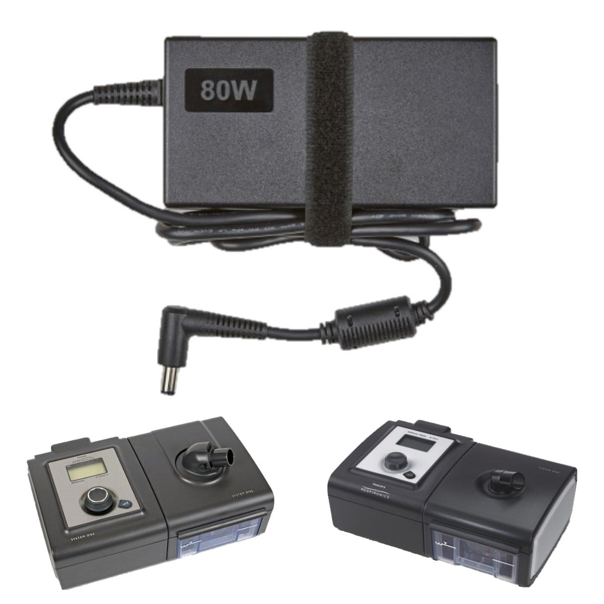 Stock photo of Philips Respironics System One 60 Series 80 Watt CPAP machine power supply