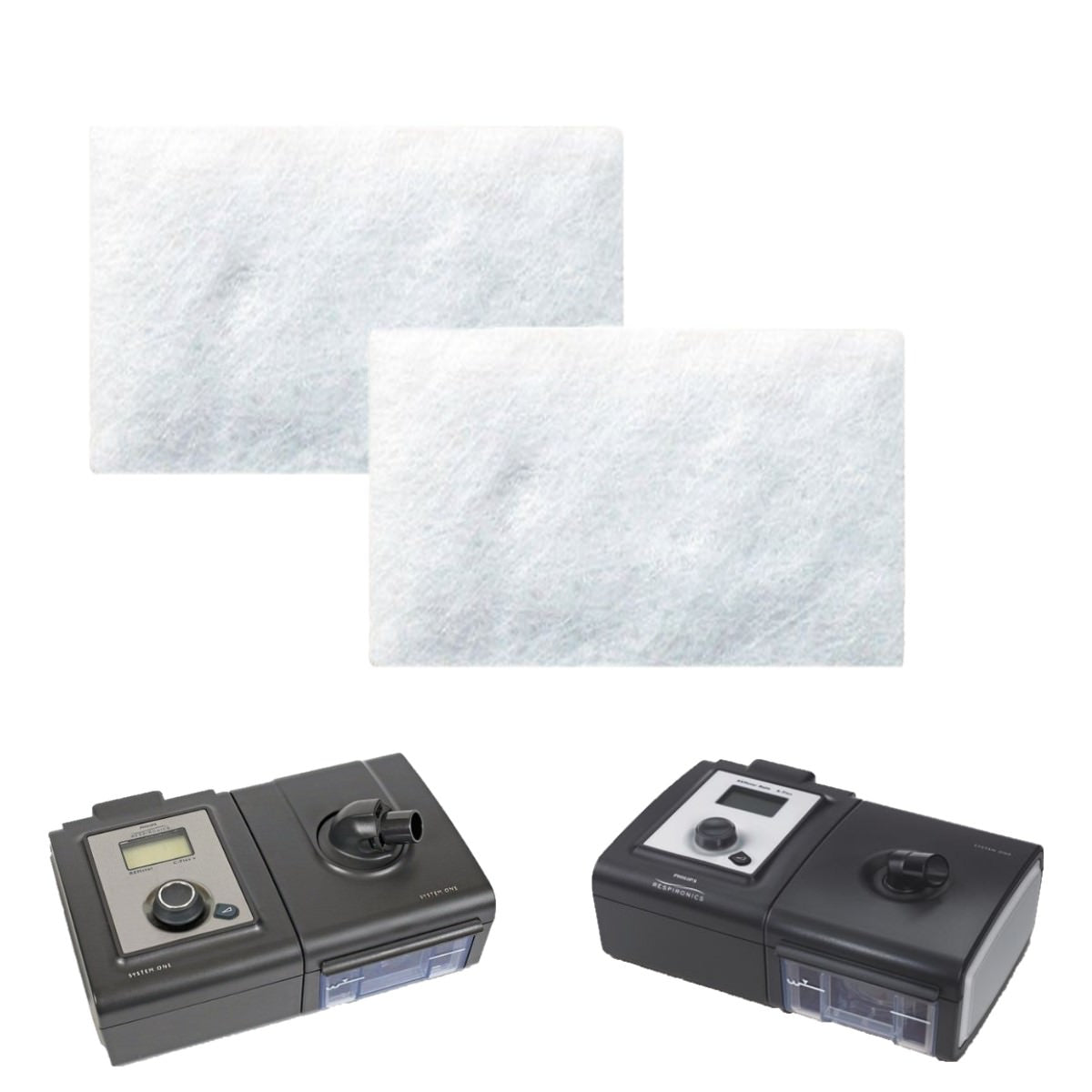 Stock photo of Philips Respironics System One 60 Series Auto BiPAP machine filters 2 pack