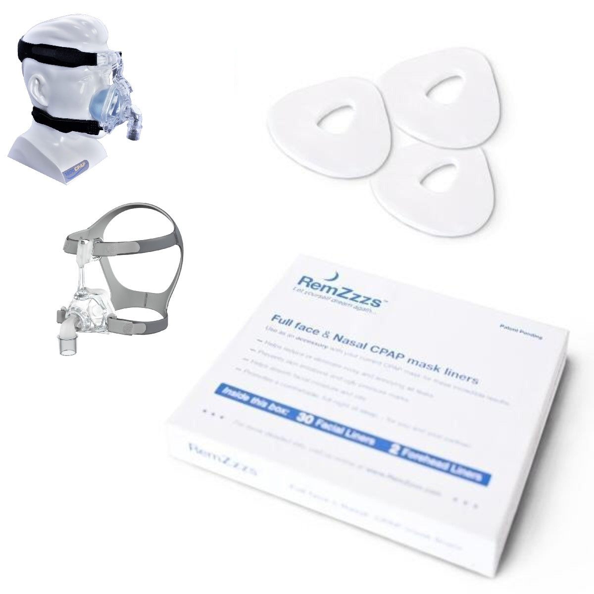 Stock photo of RemZzzs full face and nasal CPAP mask liners