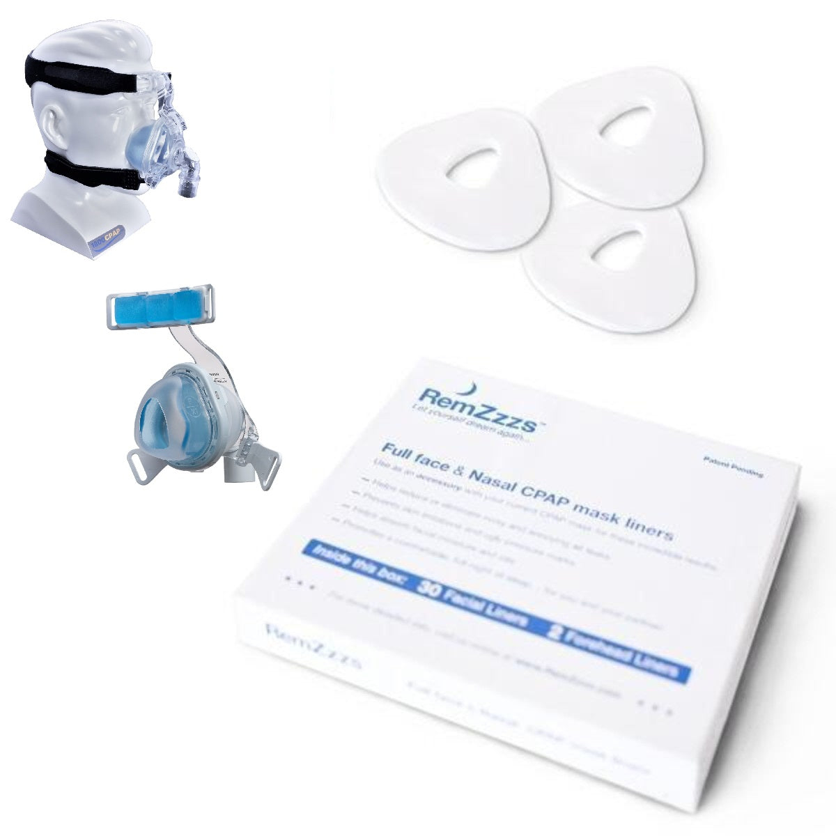 Stock photo of RemZzzs full face and nasal CPAP mask liners