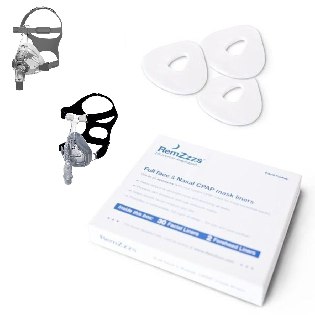 Stock photo of RemZzzs full face and nasal CPAP mask liners
