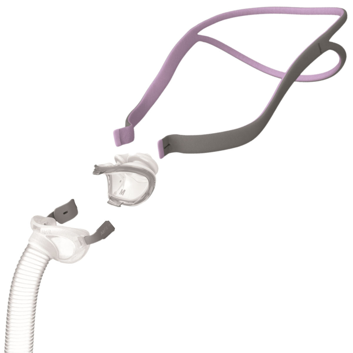 Angled Stock Image of Pieced Apart ResMed AirFit P10 for Her Nasal CPAP Mask