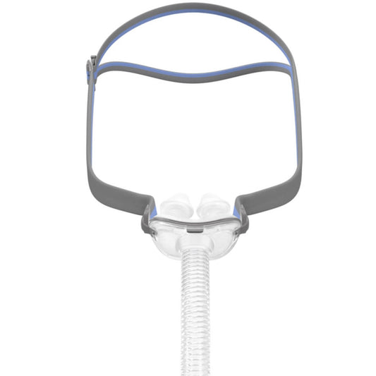 Stock photo of ResMed AirFit P10 nasal pillow CPAP mask with headgear
