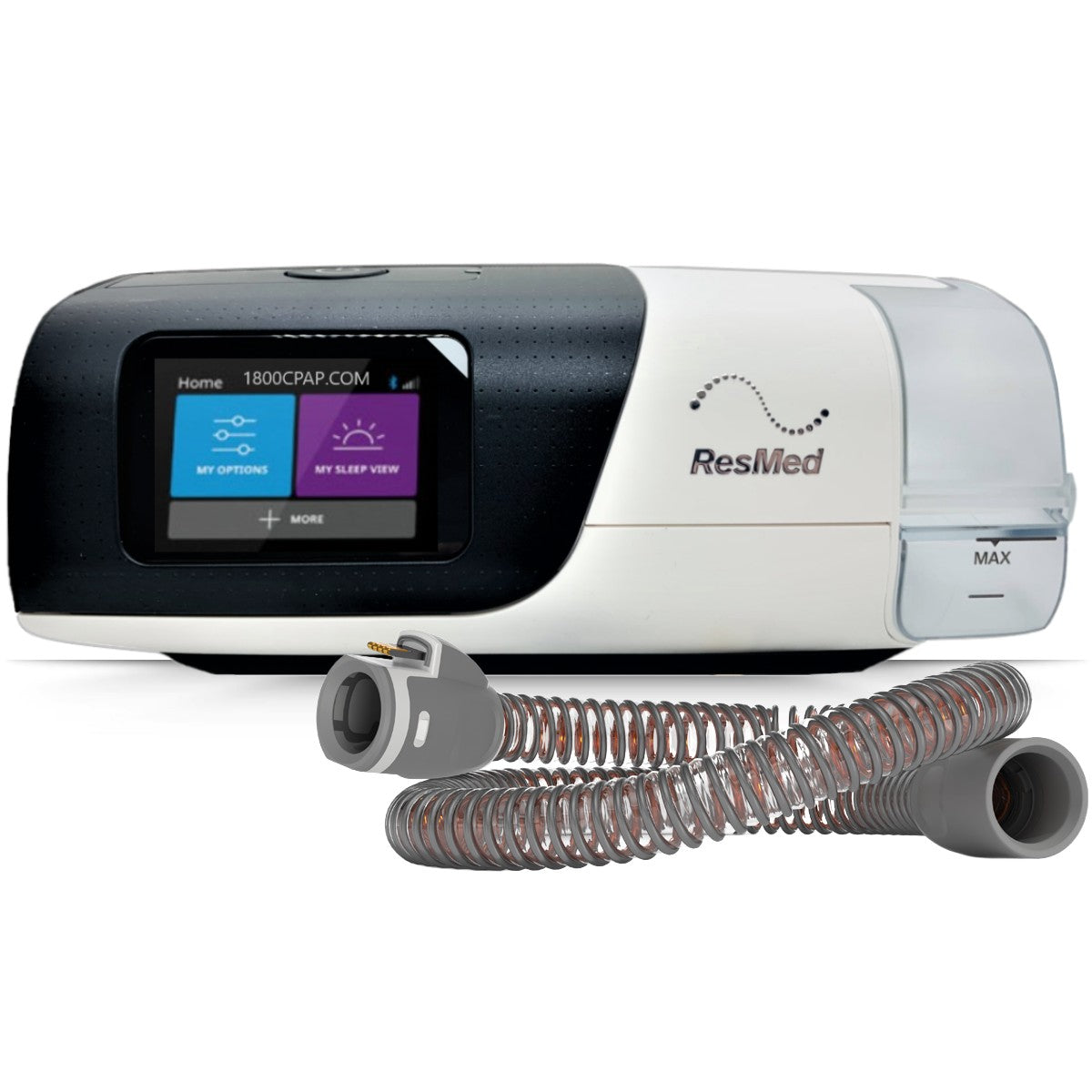 Stock photo of ResMed AirSense 11 Auto CPAP Machine with ClimateLine Air Tubing
