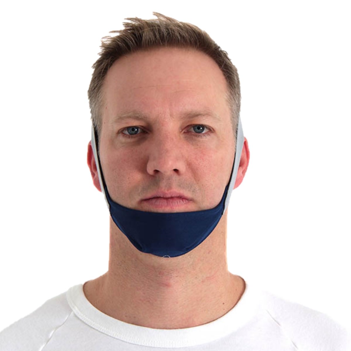 Stock Image of Man Wearing ResMed CPAP Mask Chinstrap Restraint