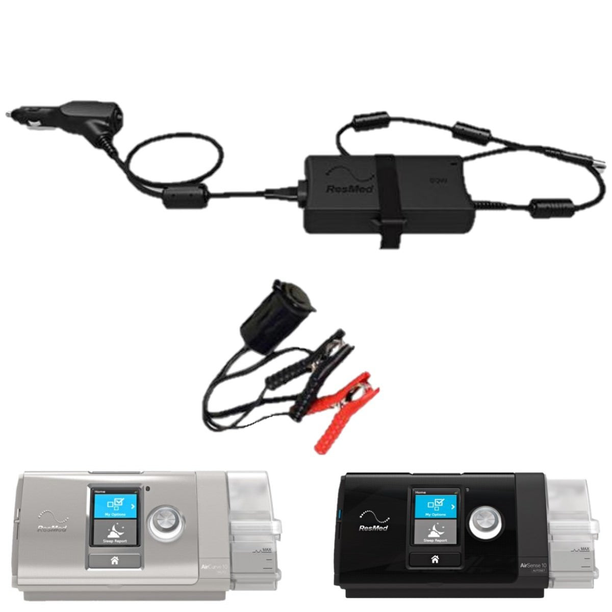 Stock photo of ResMed AirSense 10 and AirCurve 10 CPAP machine DC converter