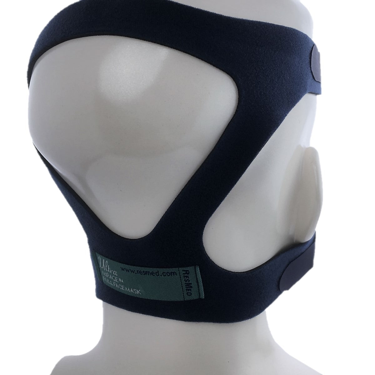 Angled View of Mannequin Head Wearing ResMed's Ultra Mirage Full Face Replacement Headgear