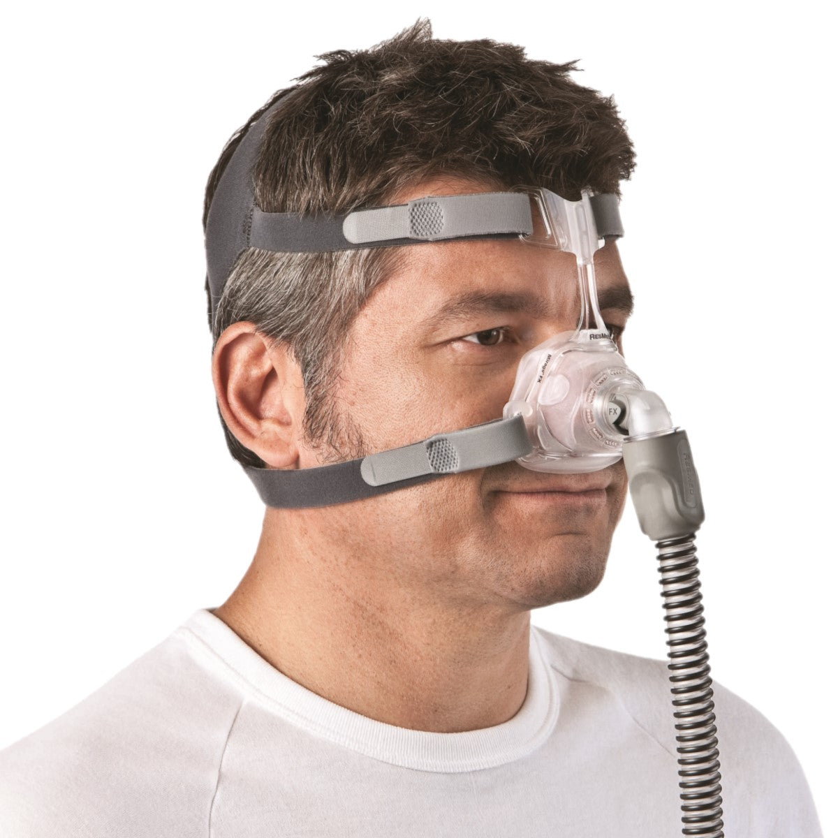 Angled View of Man wearing ResMed Mirage FX nasal CPAP mask