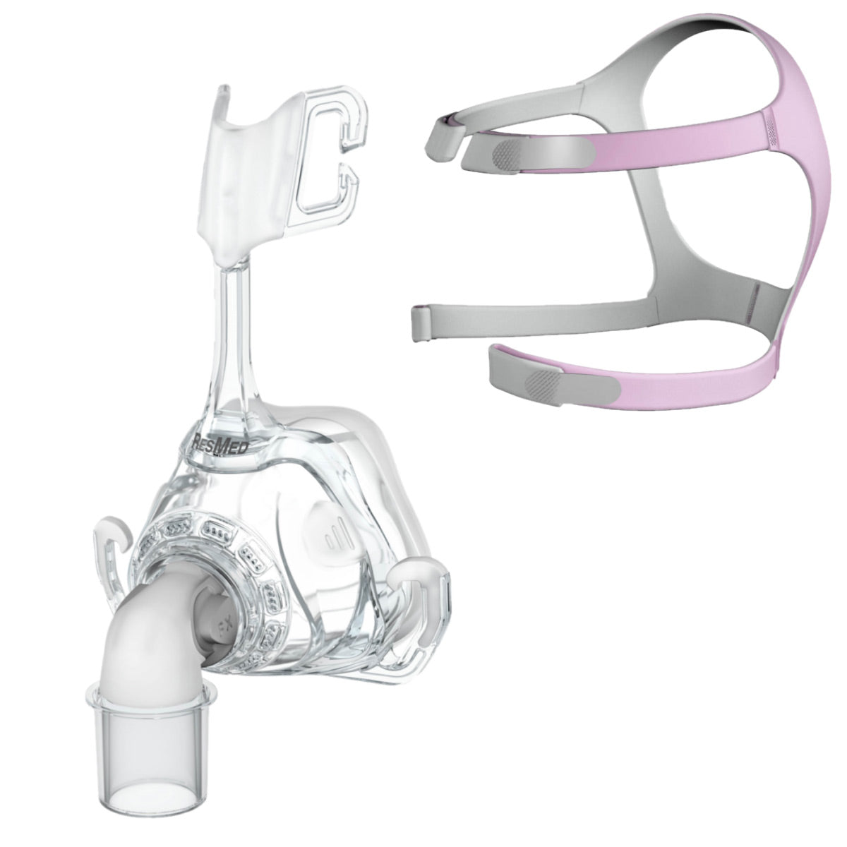 Stock photo of ResMed Mirage FX for her nasal CPAP mask with optional headgear