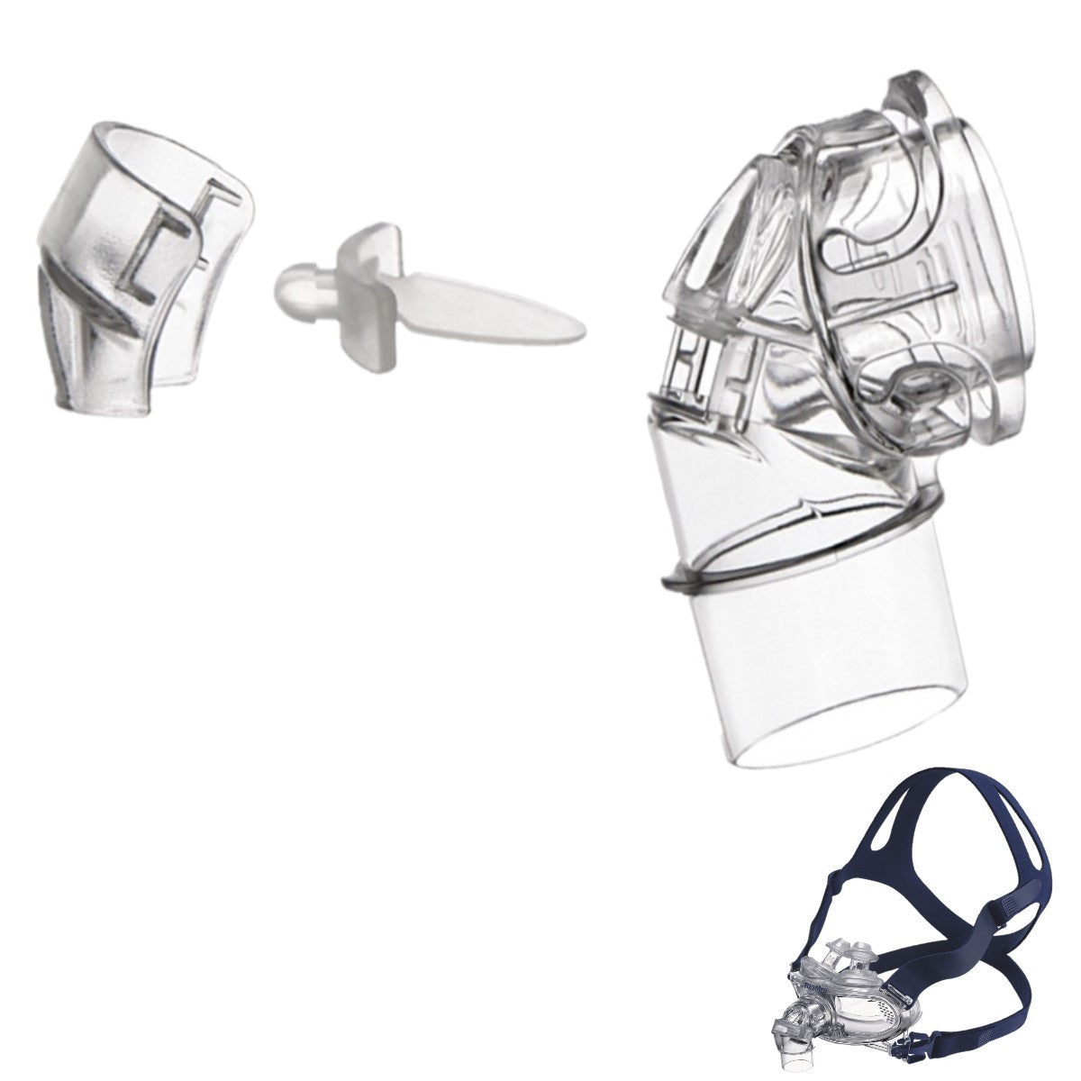 Stock photo of ResMed Mirage Liberty CPAP mask elbow assembly