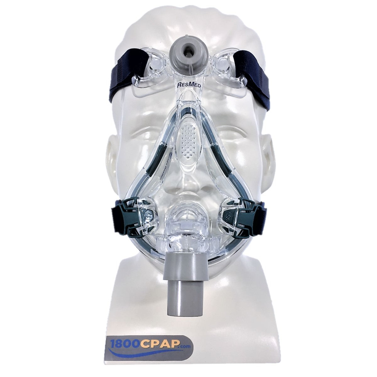 Stock photo of ResMed Mirage Quattro full face CPAP mask with headgear