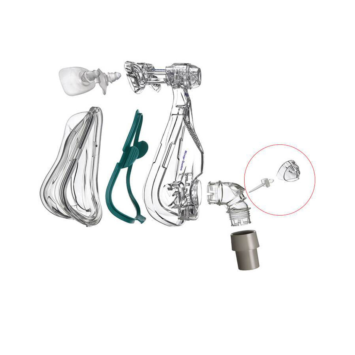 Stock photo of ResMed Mirage Quattro full face CPAP mask valve clip assembly