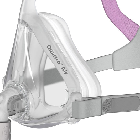 Stock photo of ResMed Quattro Air for her full face CPAP mask with headgear