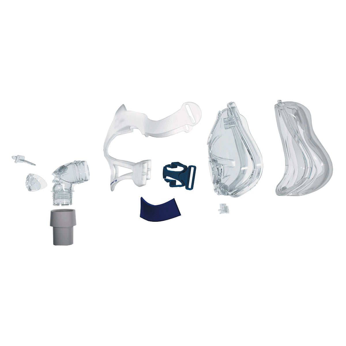 Stock photo of ResMed Quattro FX full face CPAP mask kit parts