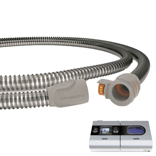 Stock photo of ResMed S9 CPAP machine with h5i water chamber CPAP tubing