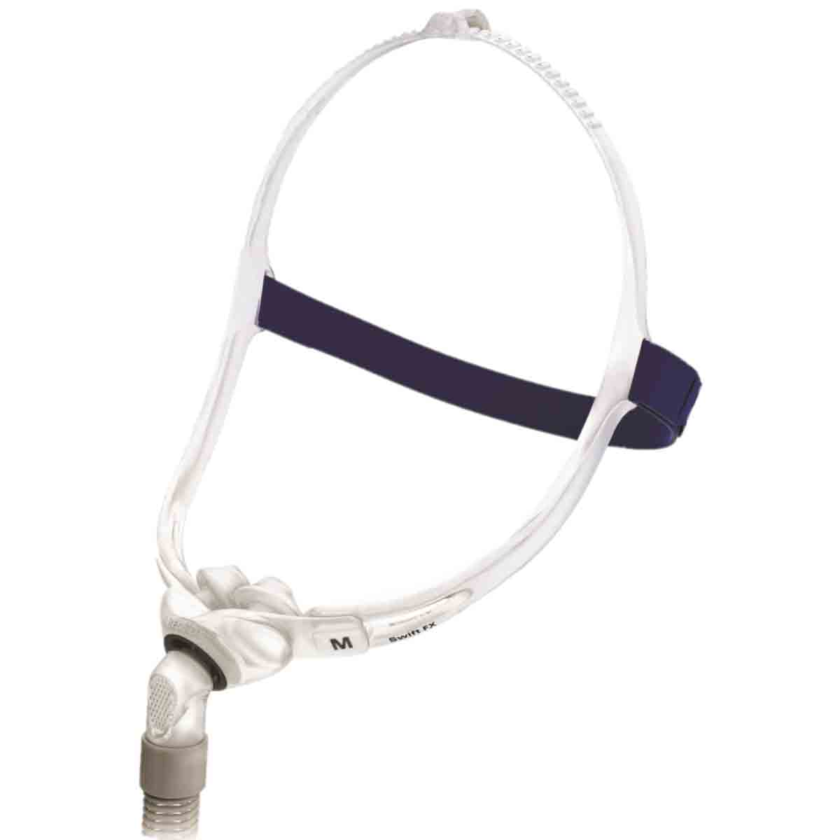 Stock photo of ResMed Swift FX nasal pillow CPAP mask with headgear