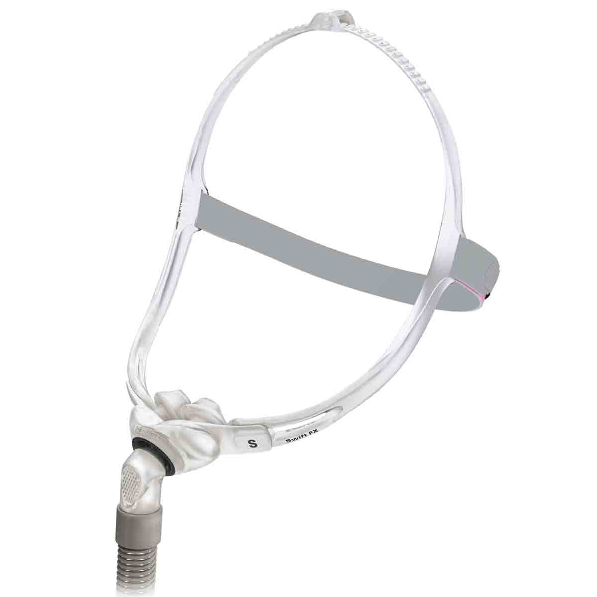 Stock photo of ResMed Swift FX for her nasal pillow CPAP mask with headgear