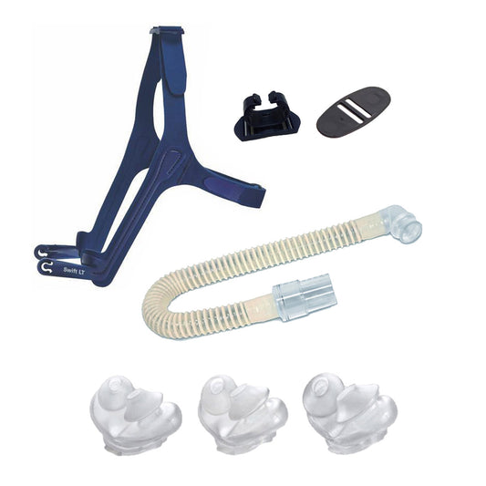 Stock photo of ResMed Swift LT nasal pillow CPAP mask without headgear