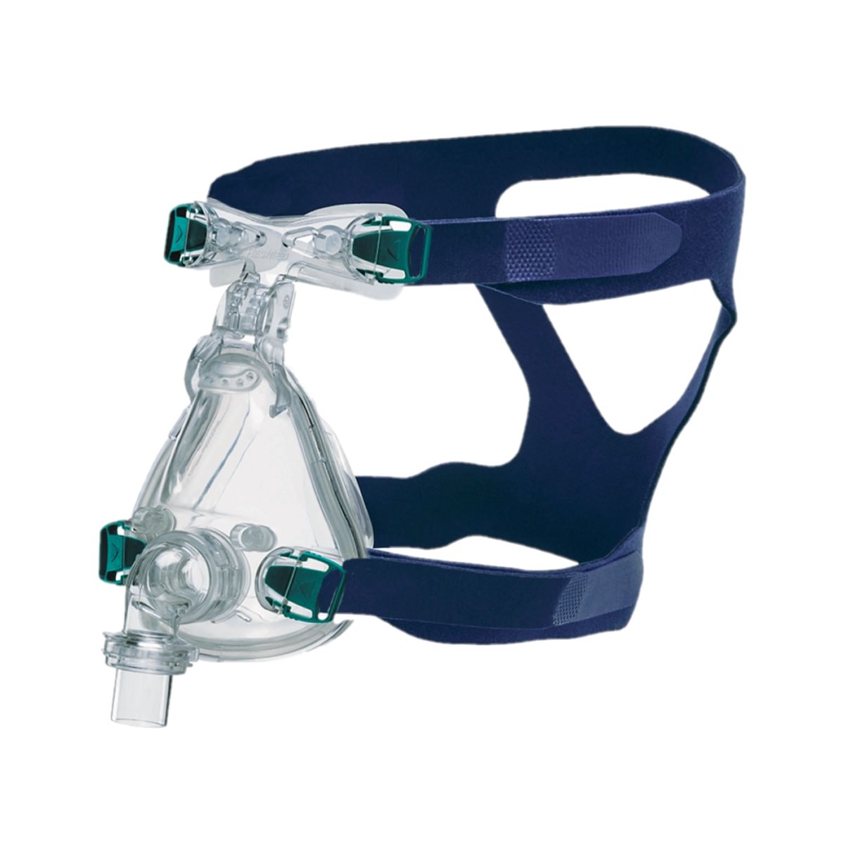 Stock photo of ResMed Ultra Mirage Full Face CPAP mask cushion on mask with headgear
