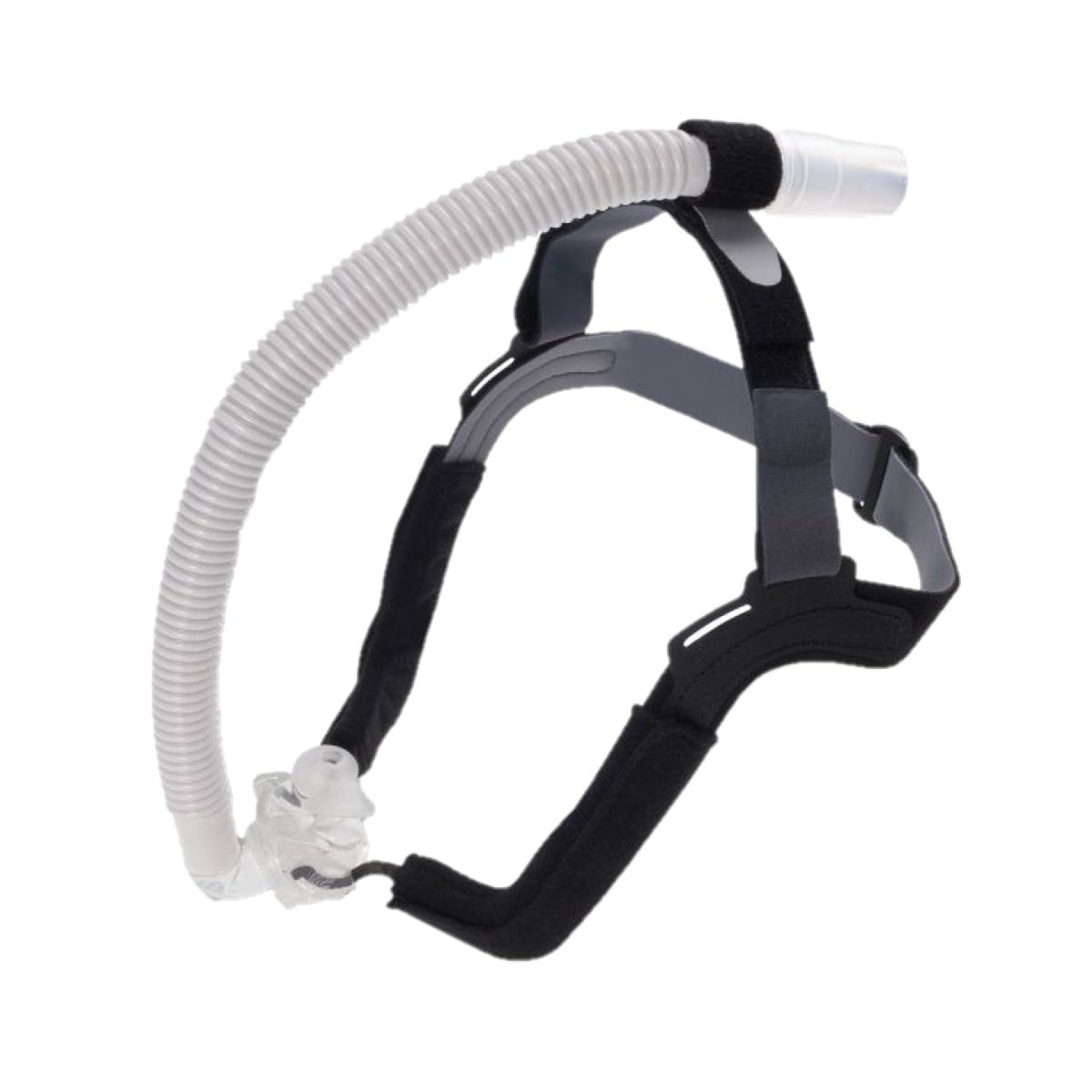 Stock photo of RespCare Aloha nasal pillow CPAP mask with headgear