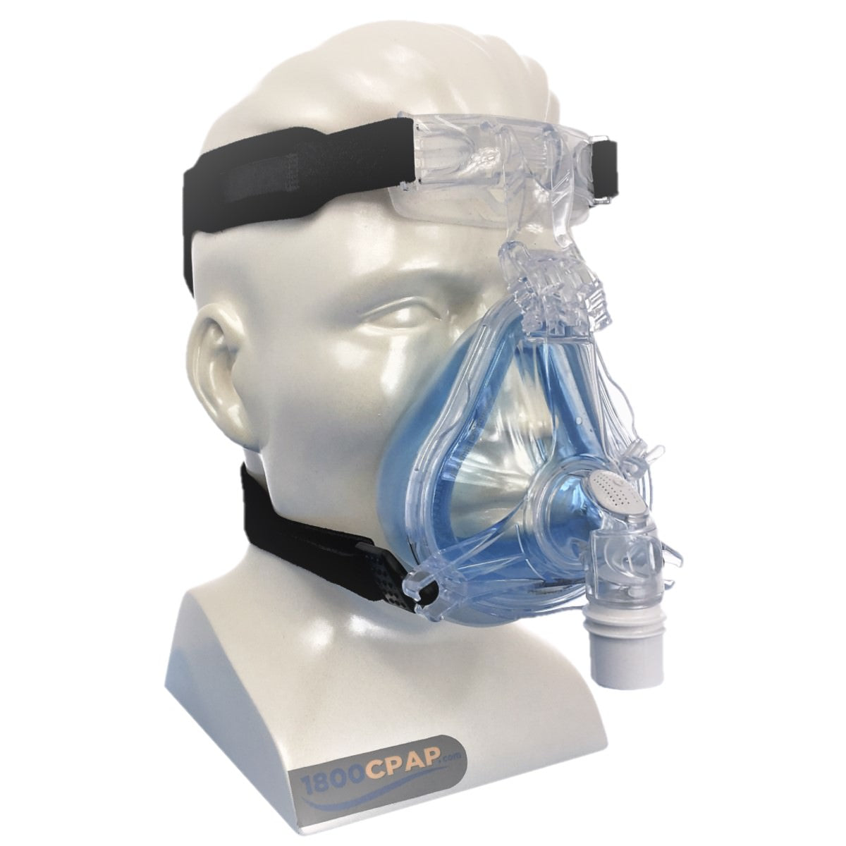Angled Stock Image of Philips Respironics ComfortGel Blue Full Face CPAP Mask W/ Headgear