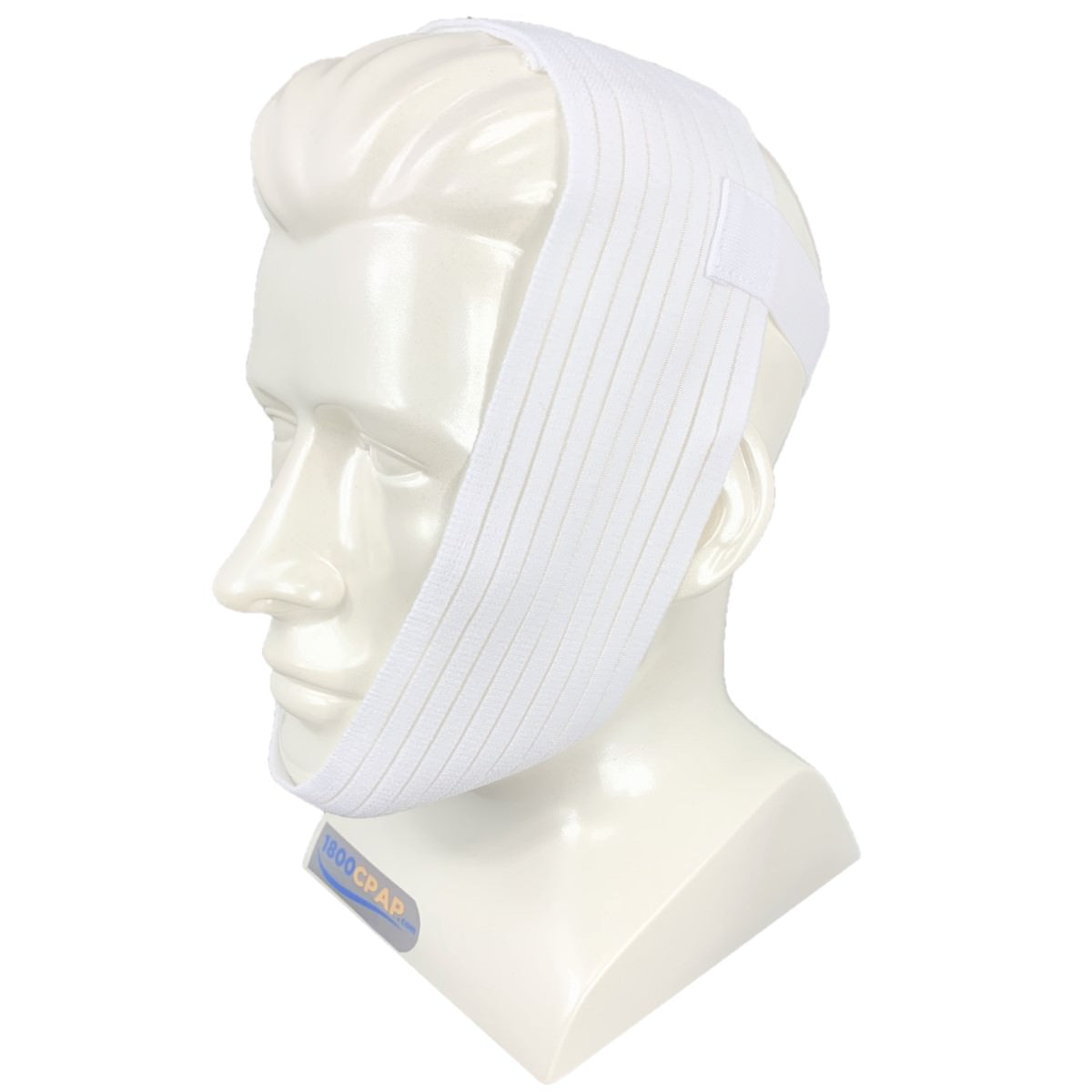Side View of a Mannequin Head Wearing Respironics Inc.'s Deluxe Chin Strap