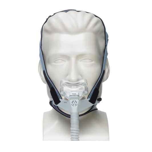 Stock photo of Philips Respironics OptiLife Nasal Pillow CPAP mask with headgear