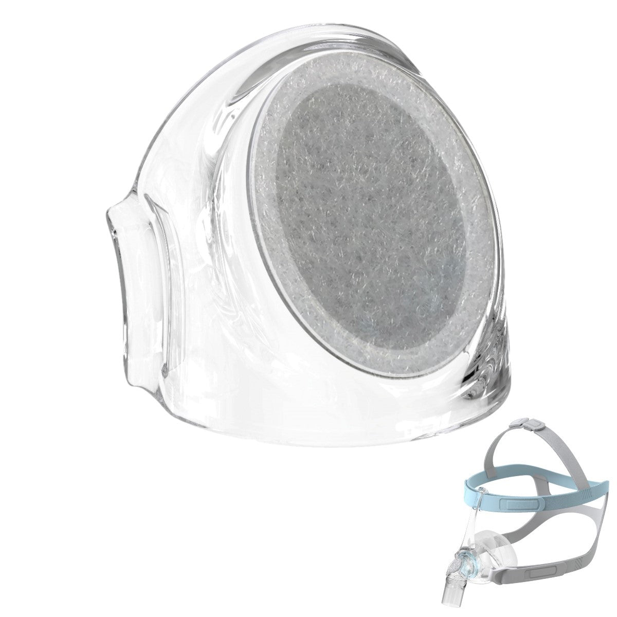 Angled Stock Image of Reusable Diffuser Filter and Cover for F&P Eson 2 Nasal CPAP Mask