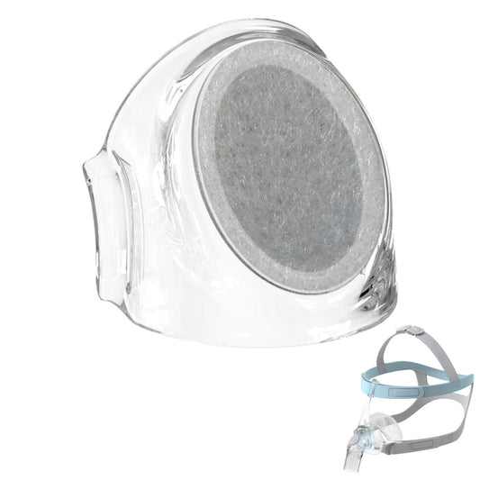 Angled Stock Image of Reusable Diffuser Filter and Cover for F&P Eson 2 Nasal CPAP Mask