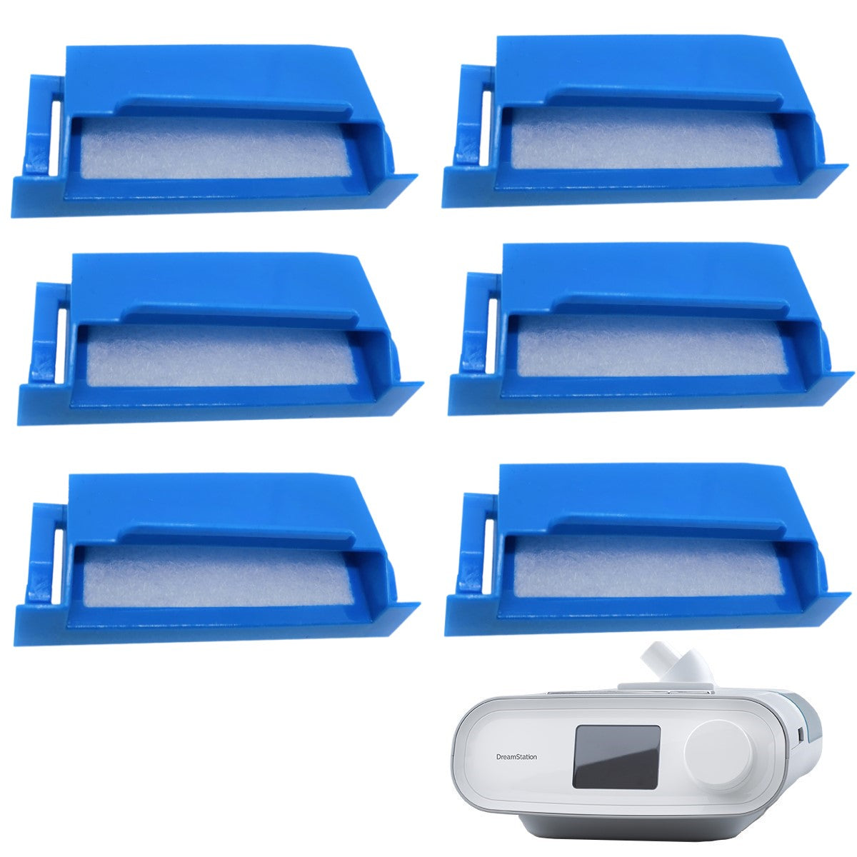 Stock Image of Reusable Pollen Filters for Respironics DreamStation CPAP Machines - 6 Pack