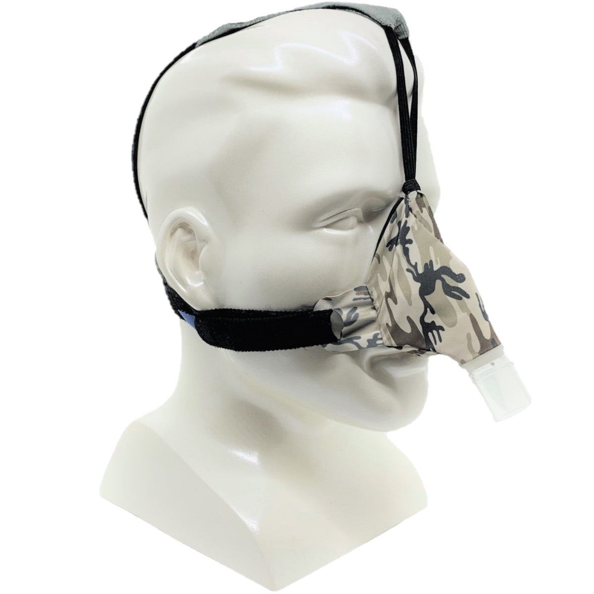 Angled View of SleepWeaver Advance Nasal Cloth CPAP Mask W/ Headgear - Camo